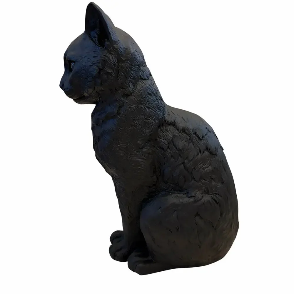 Gothic Black Cat Figurine w/ Piercing Green Eyes 13in Spooky Halloween Decor NEW